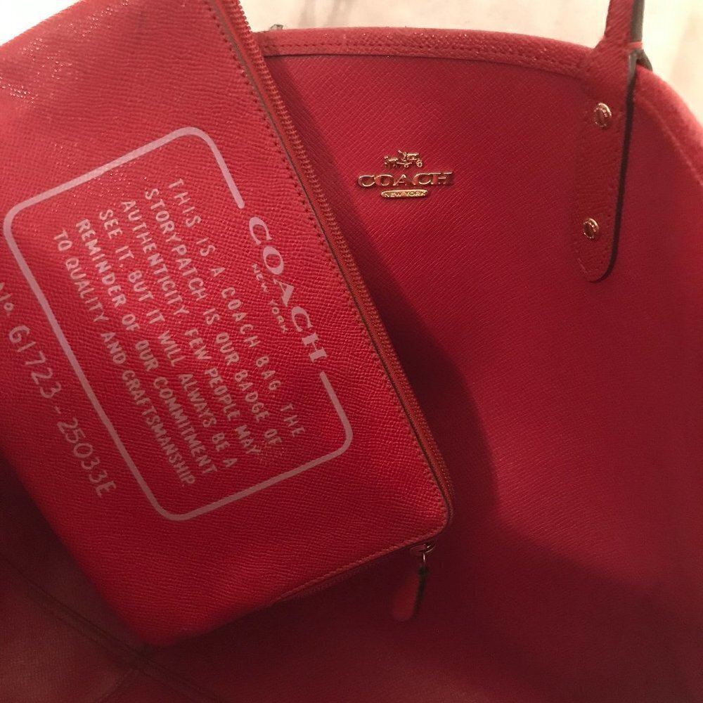 Vintage COACH Genuine Leather Women Brown Red Hand Shoulder Bag Purse - Picture 8 of 10